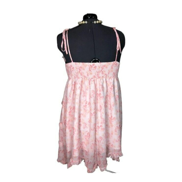 Shein Curve Womens Floral Chiffon Midi Sundress Sleeveless Ruffle Trim Pink 3XL - Picture 2 of 9